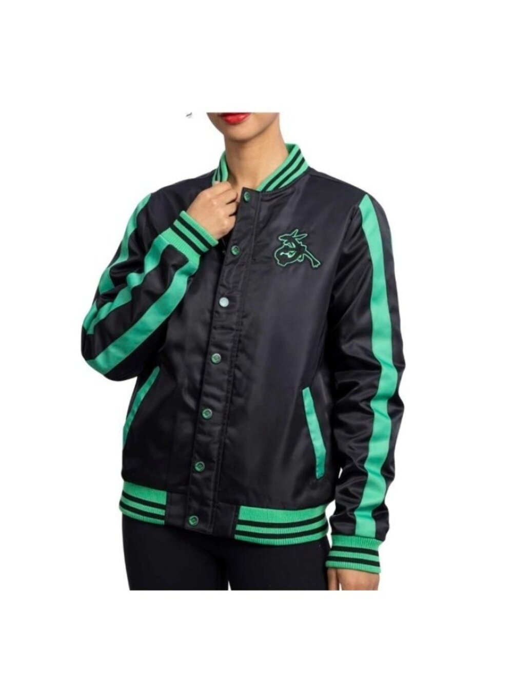Pokemon Rayquaza Snap Zip Down Insulated Adult Bomber Jacket -LARGE-Blk/Green